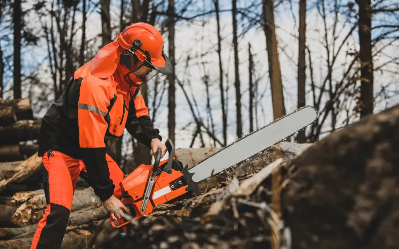 tree service worker with large chainsaw